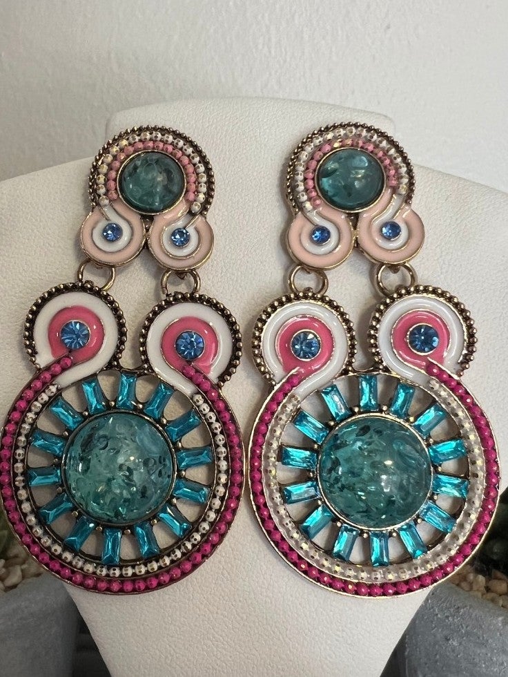 Pink & Blue Statement Earrings