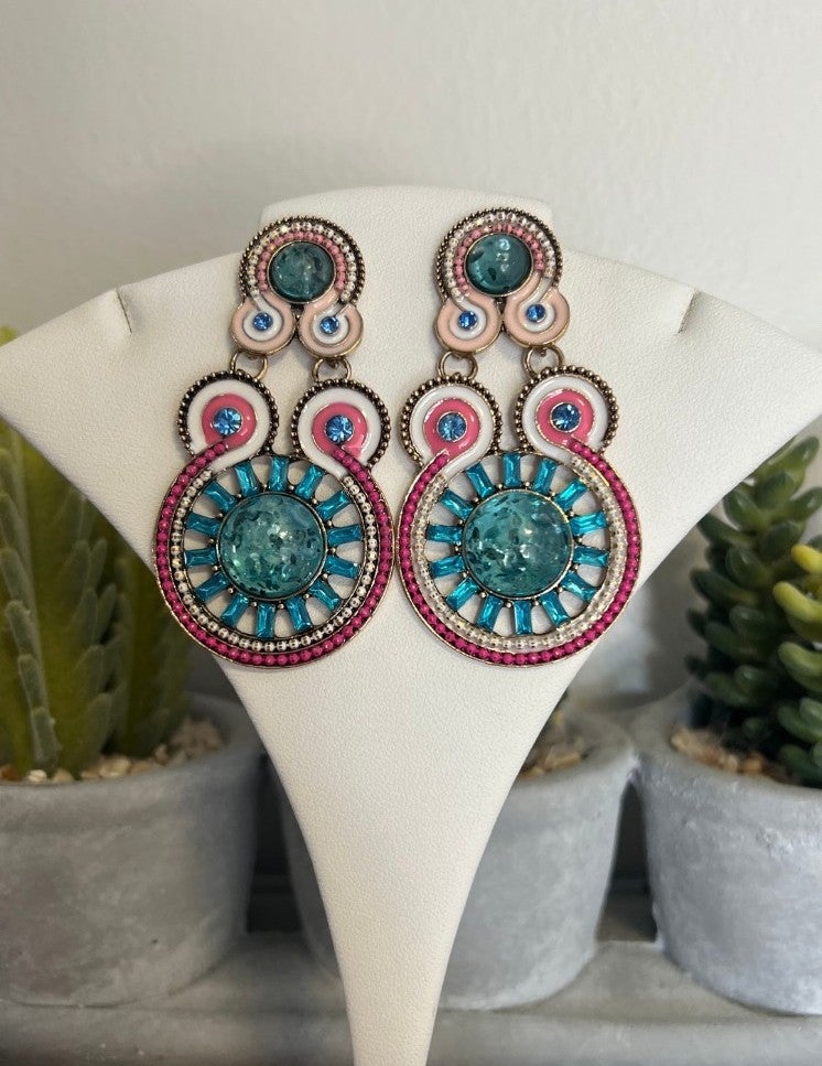 Pink & Blue Statement Earrings