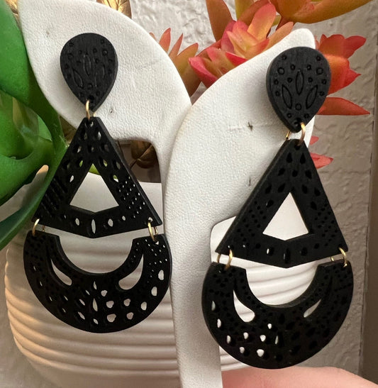 Wood Boho Style Earrings in Black