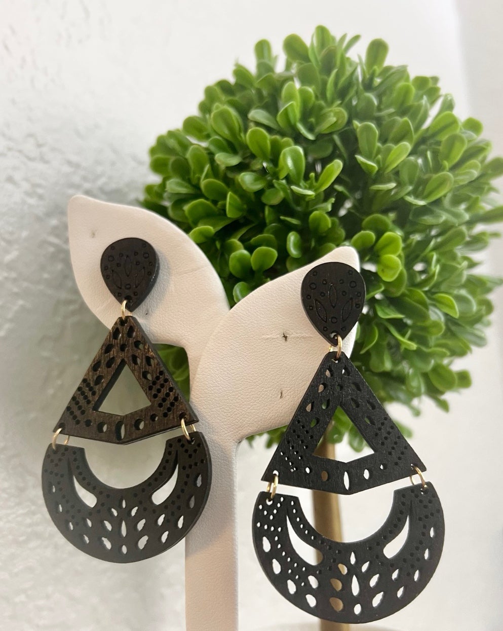 Wood Boho Style Earrings in Black