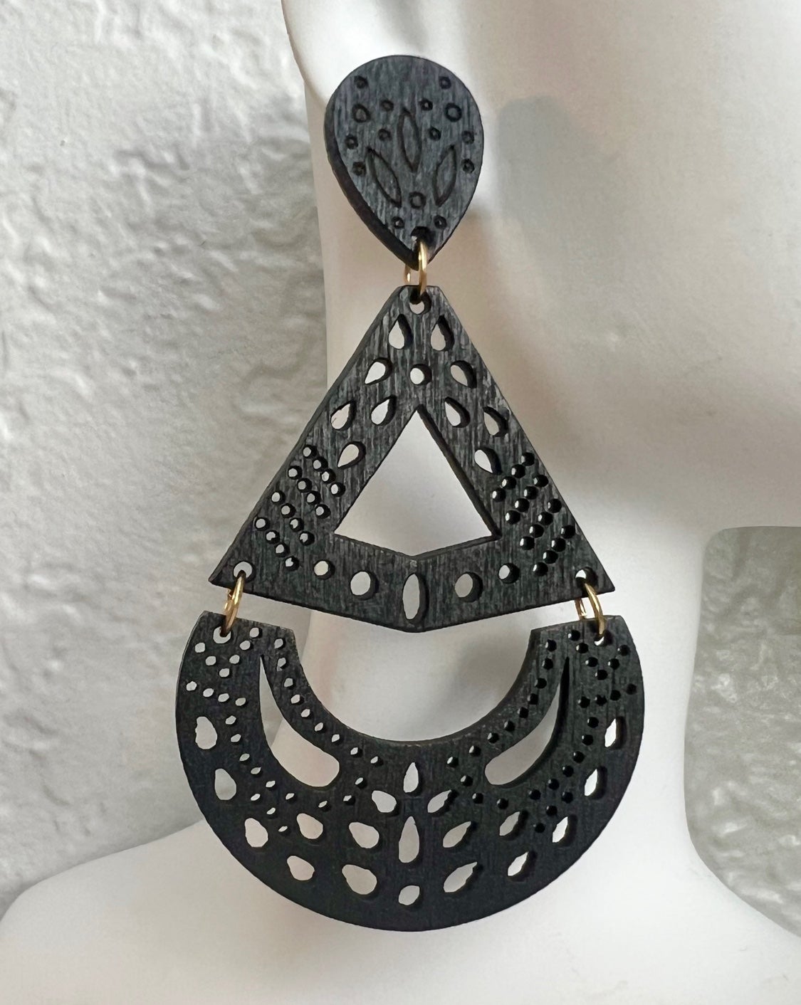 Wood Boho Style Earrings in Black