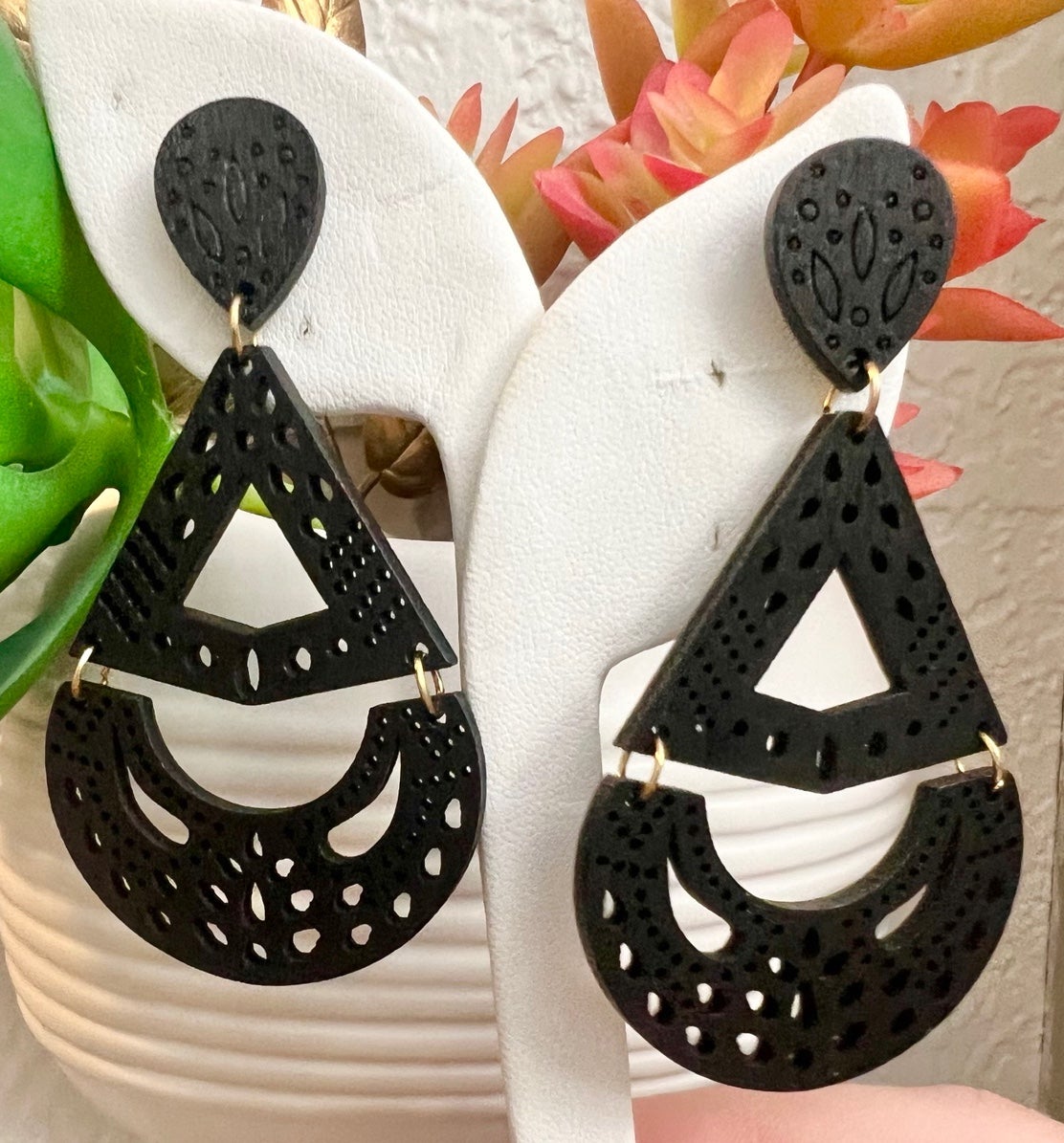 Wood Boho Style Earrings in Black