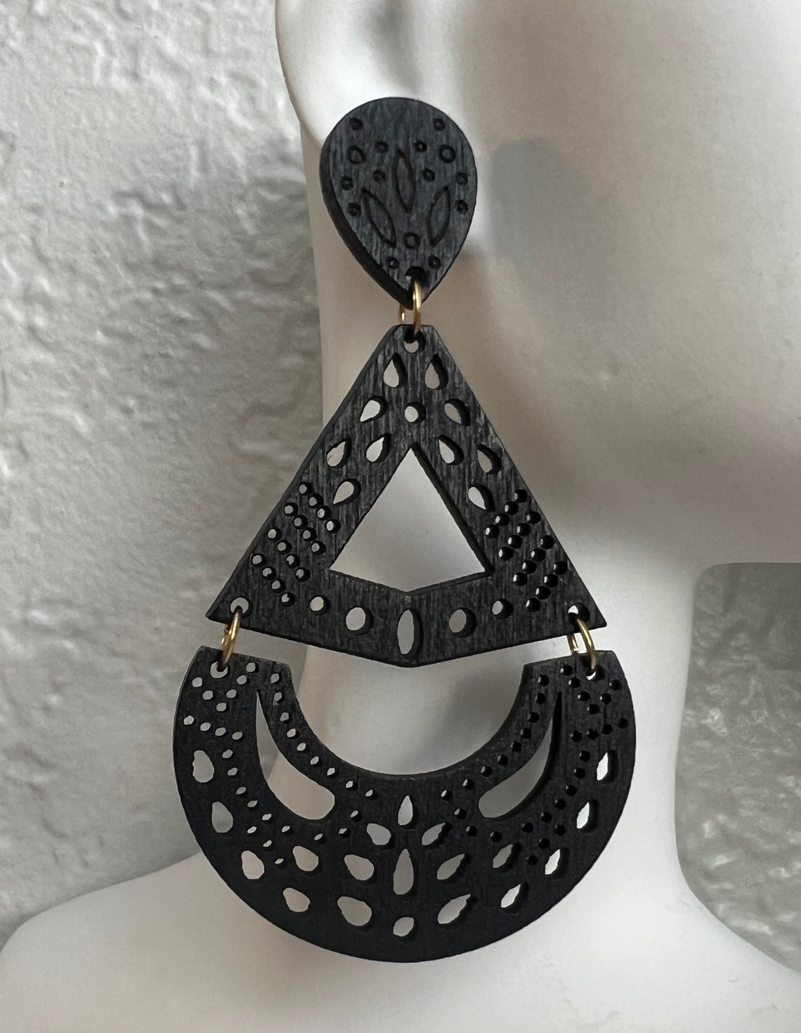 Wood Boho Style Earrings in Black