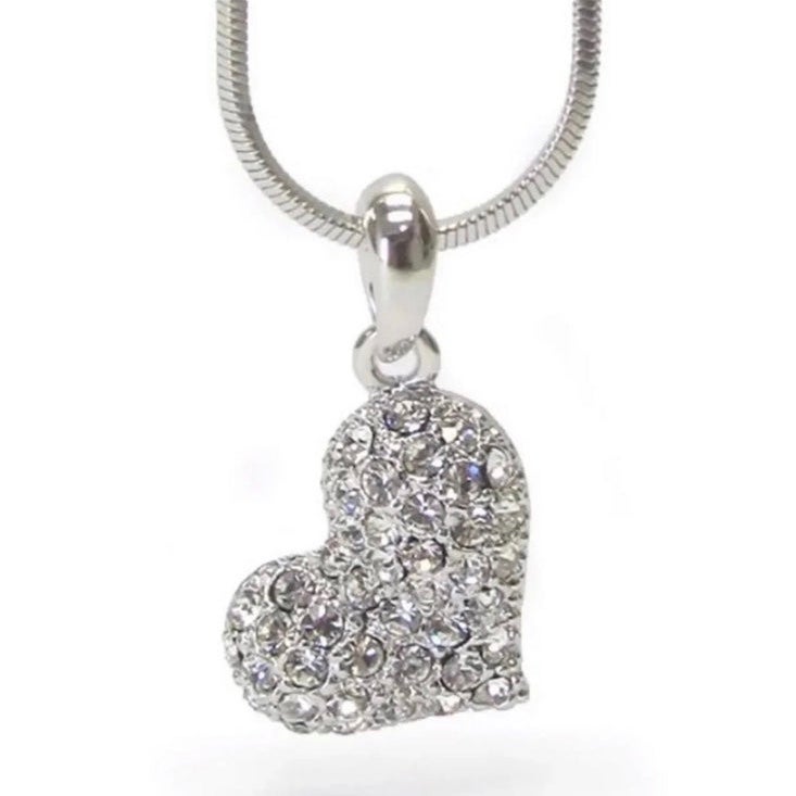 Crystal Heart Necklace in White Gold