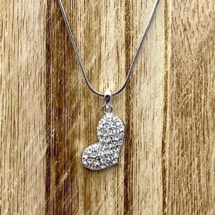 Crystal Heart Necklace in White Gold