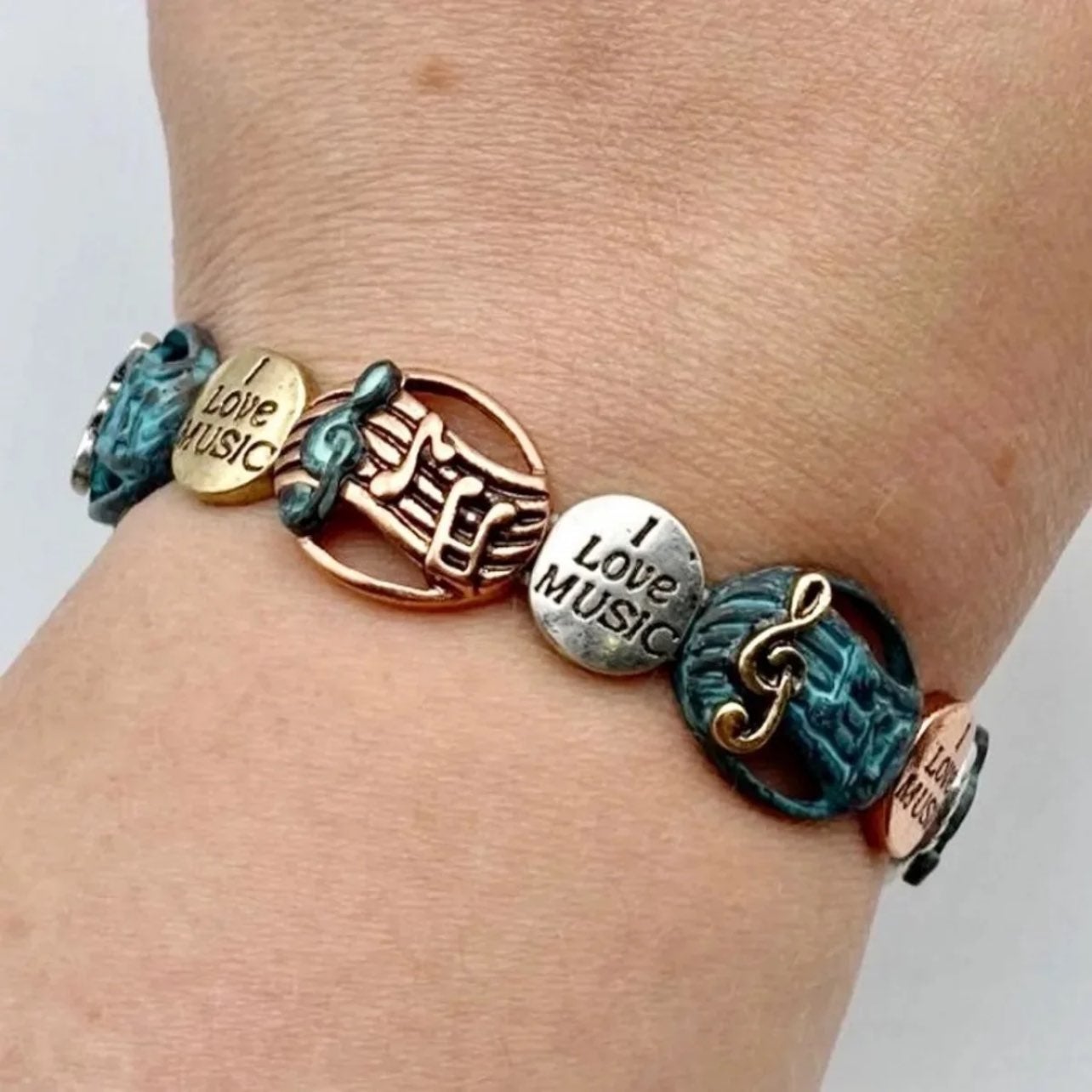 Music Bracelet in Turquoise Patina