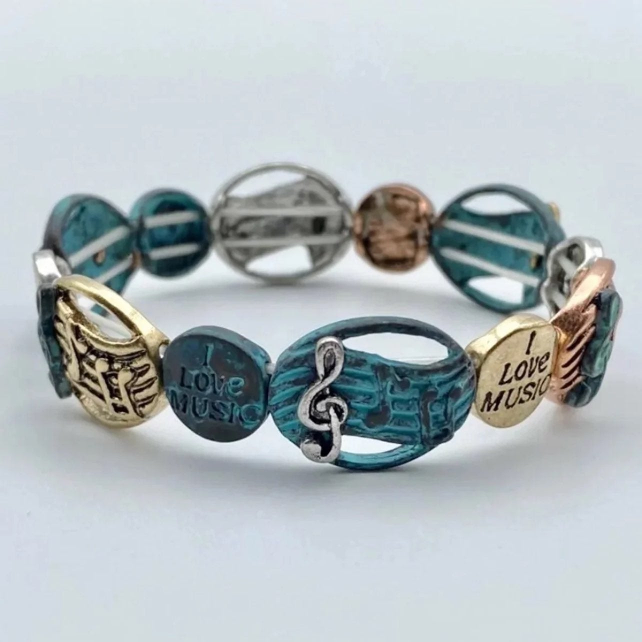 Music Bracelet in Turquoise Patina