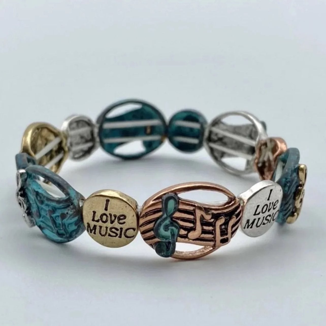 Music Bracelet in Turquoise Patina