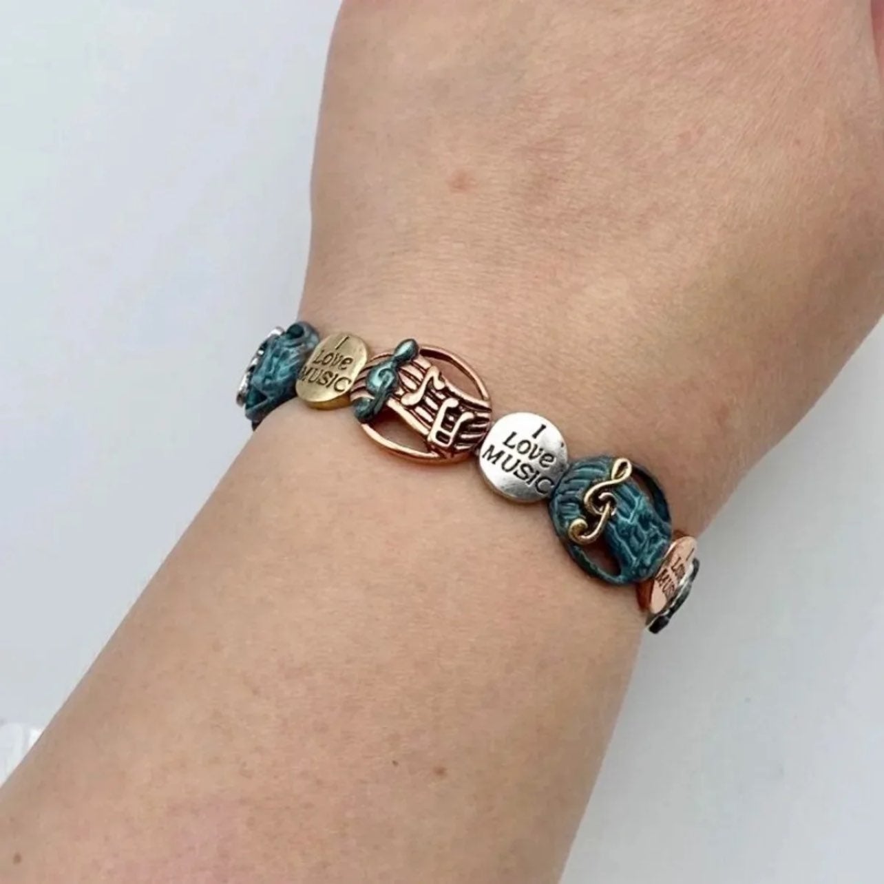 Music Bracelet in Turquoise Patina