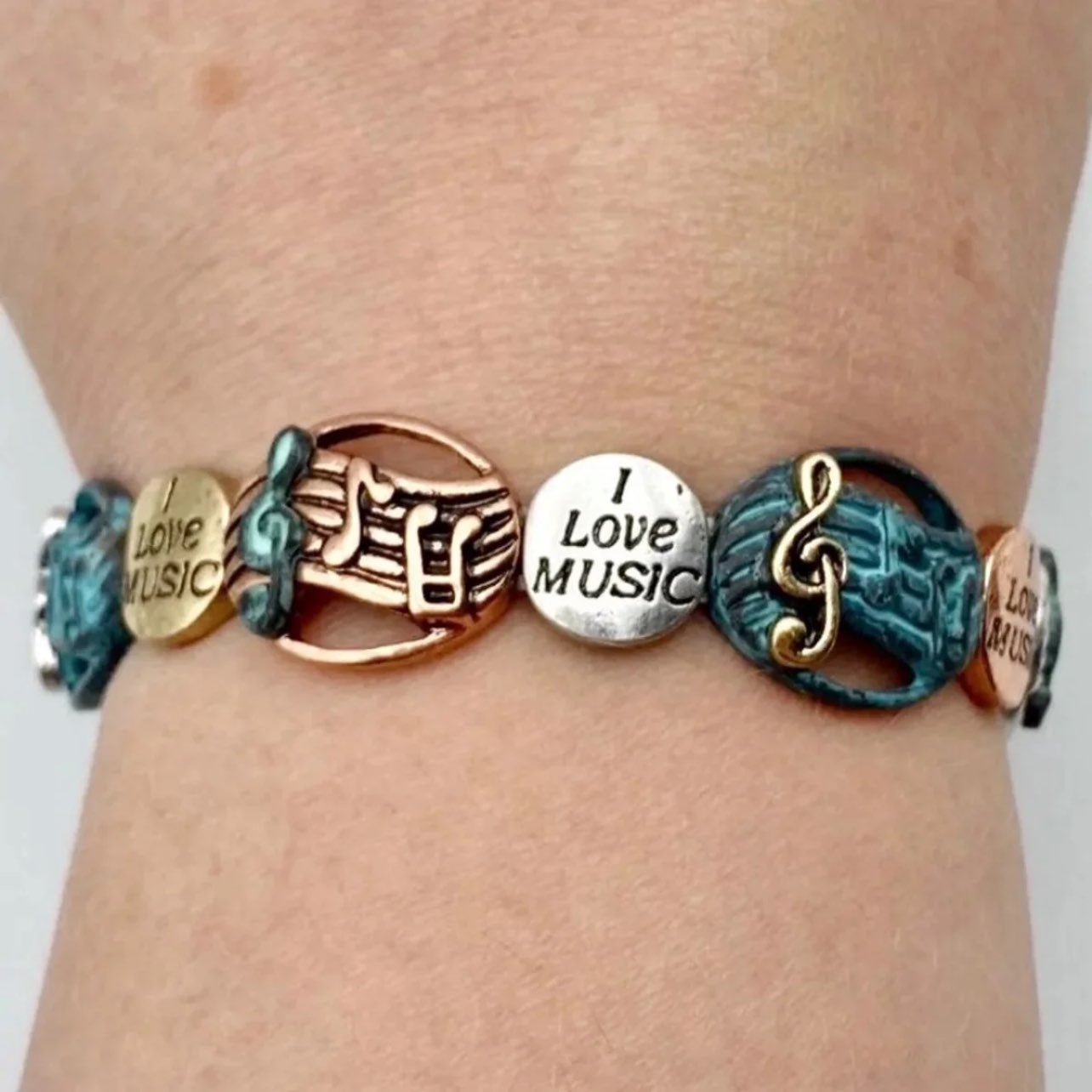 Music Bracelet in Turquoise Patina