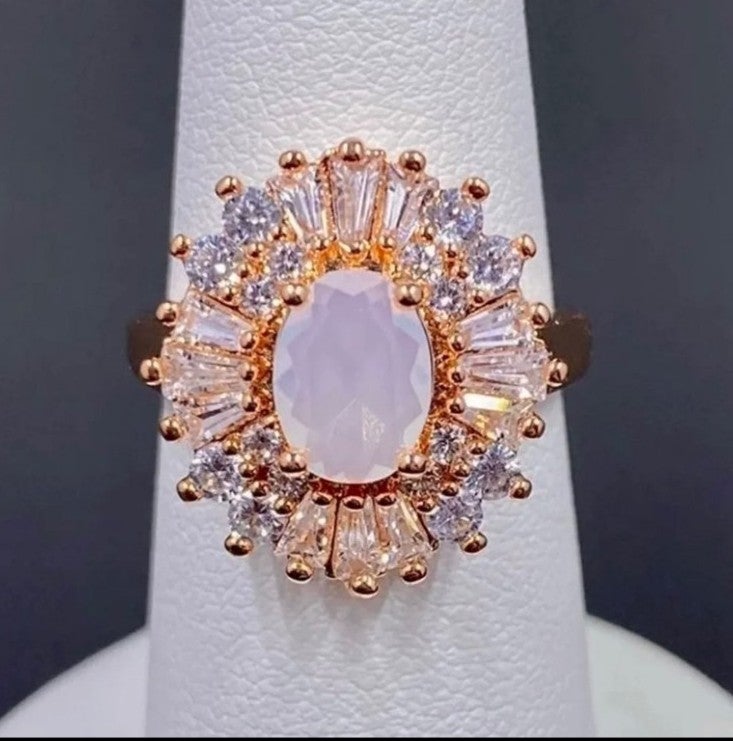 Moonstone Sunburst Ring in Rose Gold