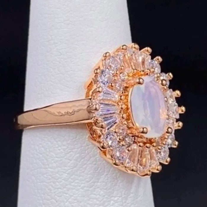 Moonstone Sunburst Ring in Rose Gold