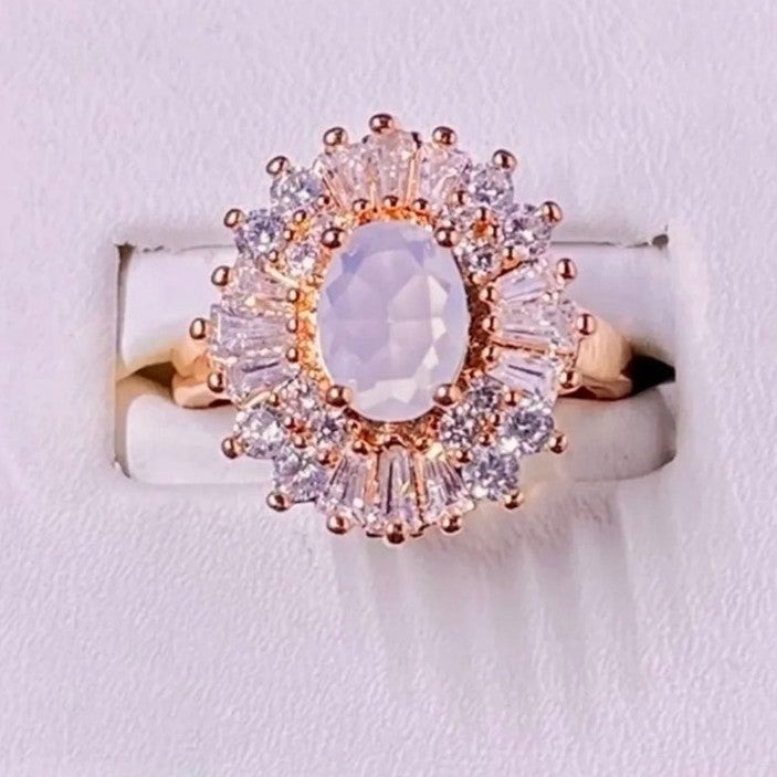 Moonstone Sunburst Ring in Rose Gold