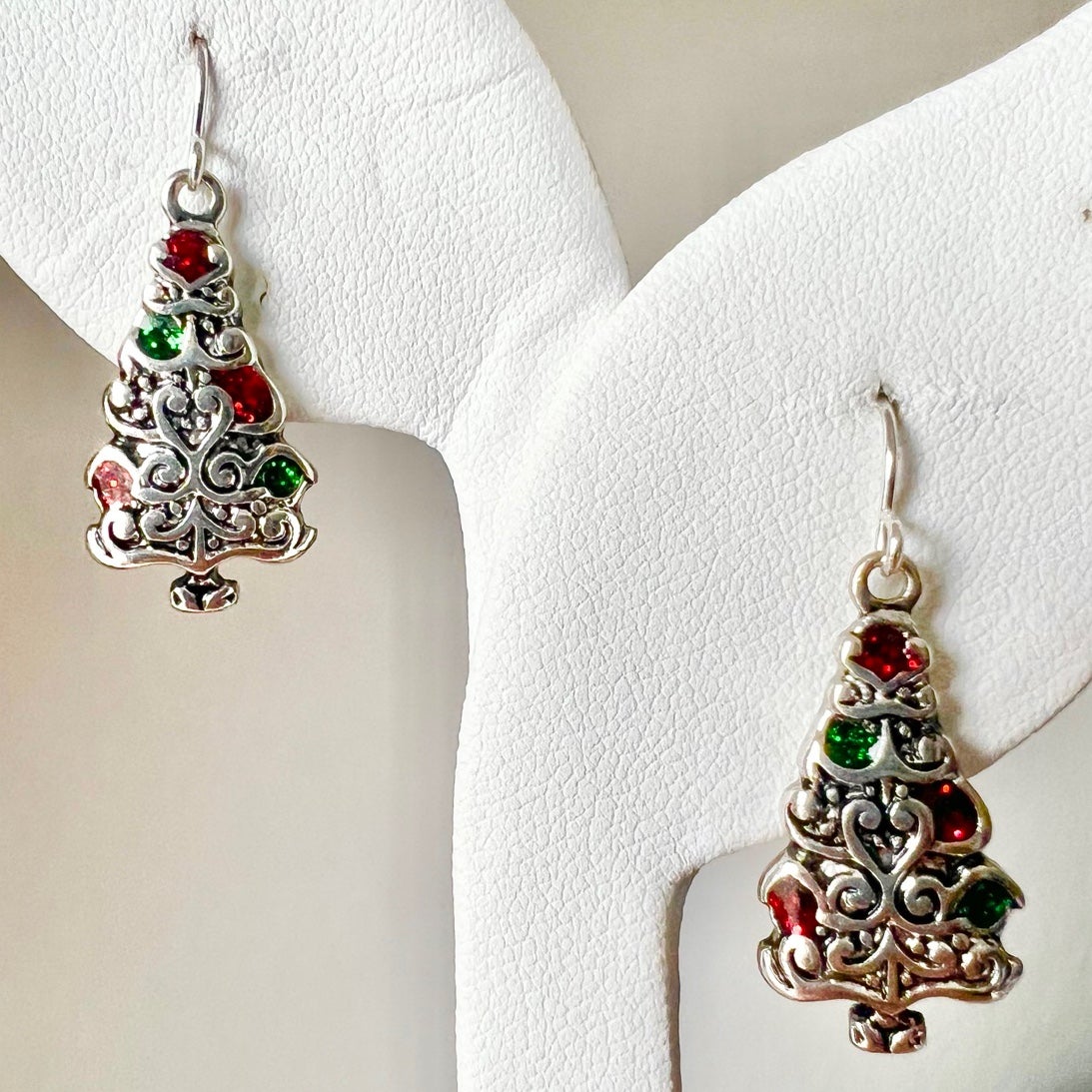 Christmas Tree Earrings in Silver