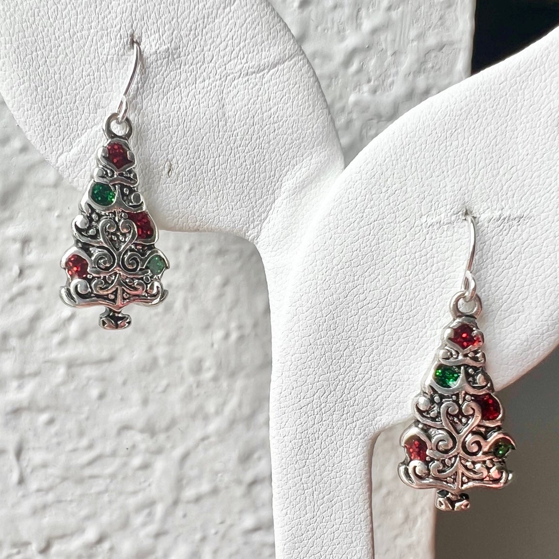 Christmas Tree Earrings in Silver