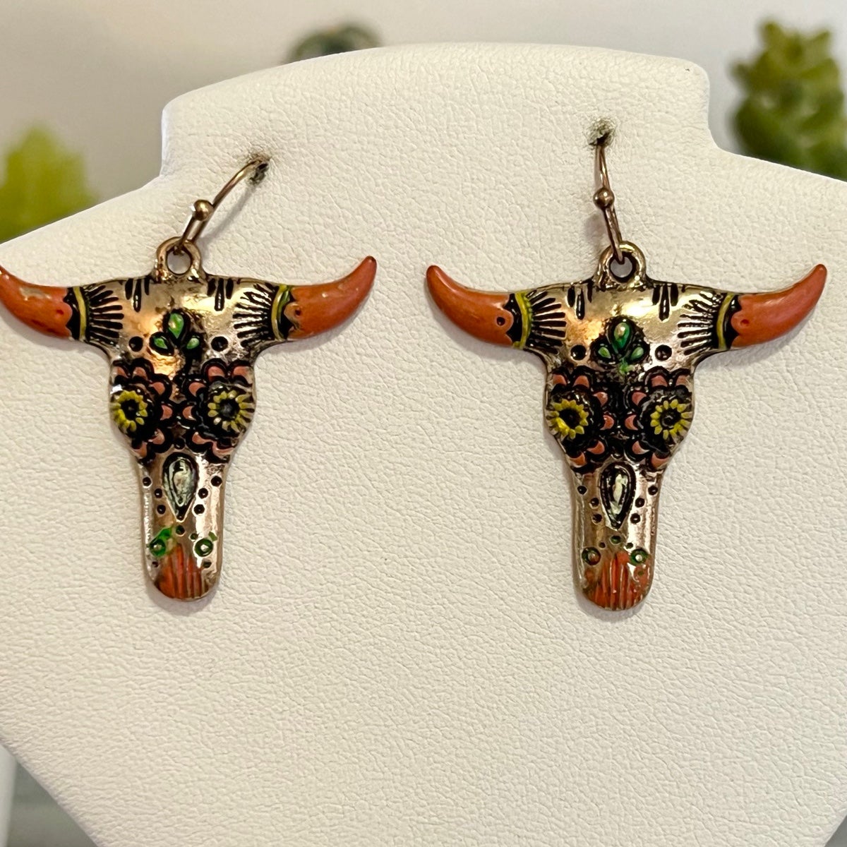 Cow Skull Earrings in Gold