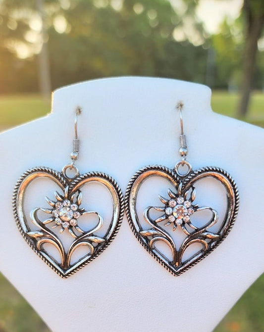 Crystal Flower Heart Earrings