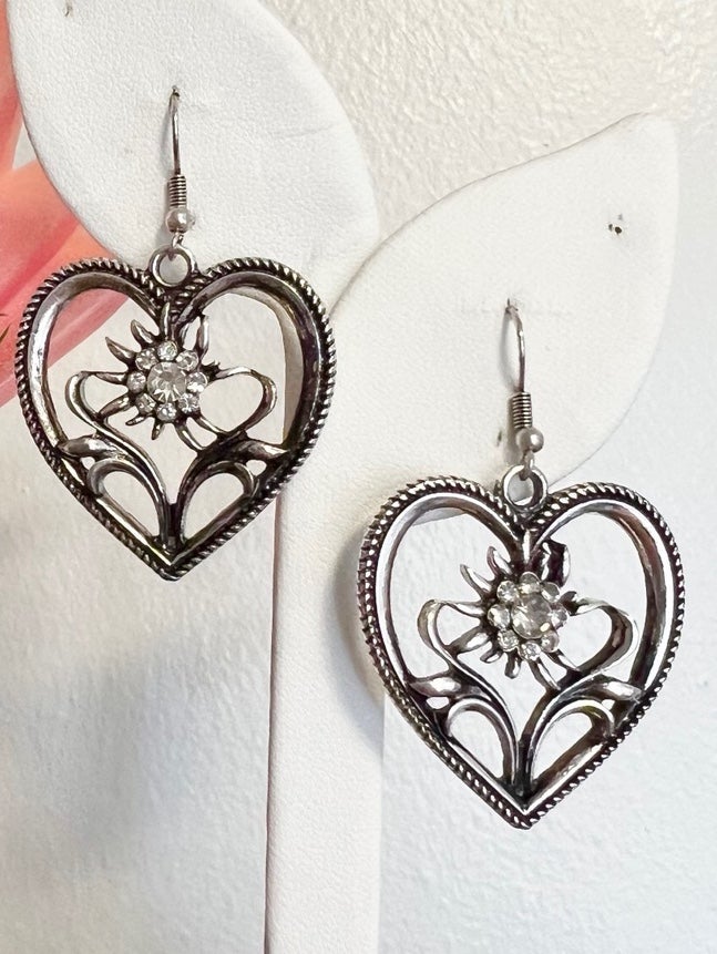 Crystal Flower Heart Earrings