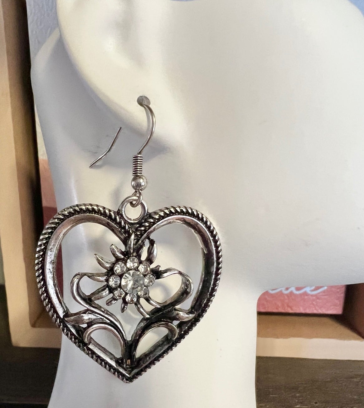 Crystal Flower Heart Earrings