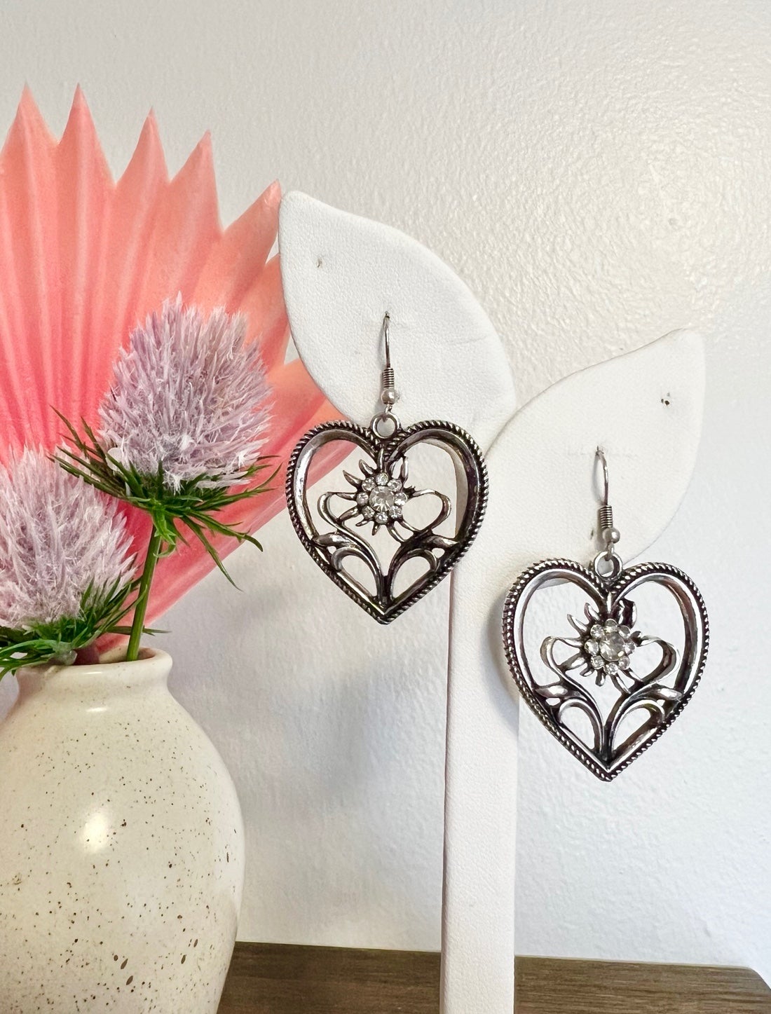 Crystal Flower Heart Earrings