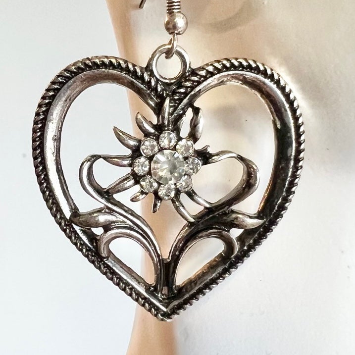 Crystal Flower Heart Earrings