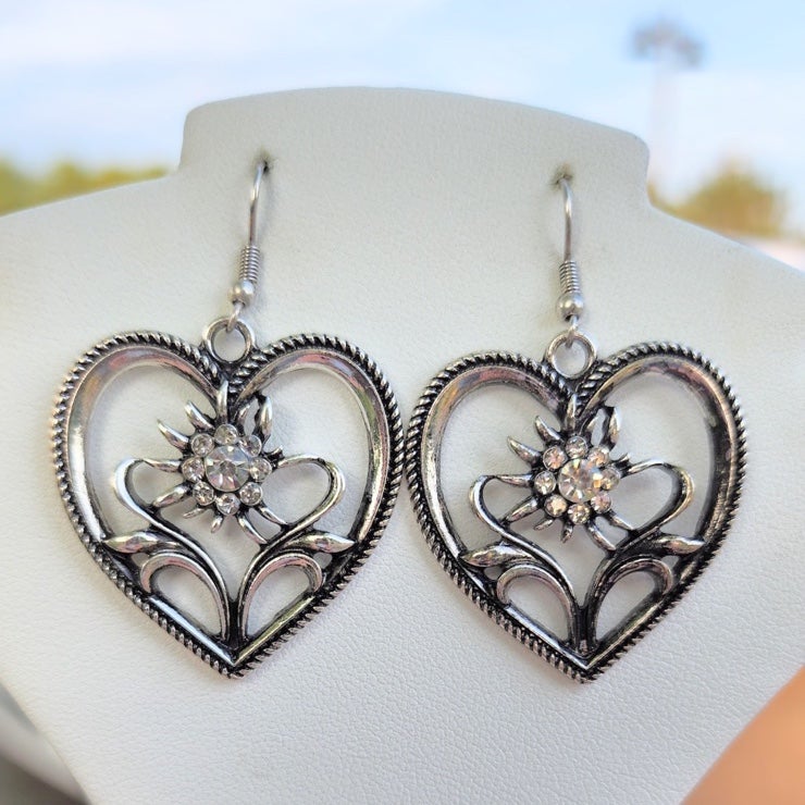 Crystal Flower Heart Earrings