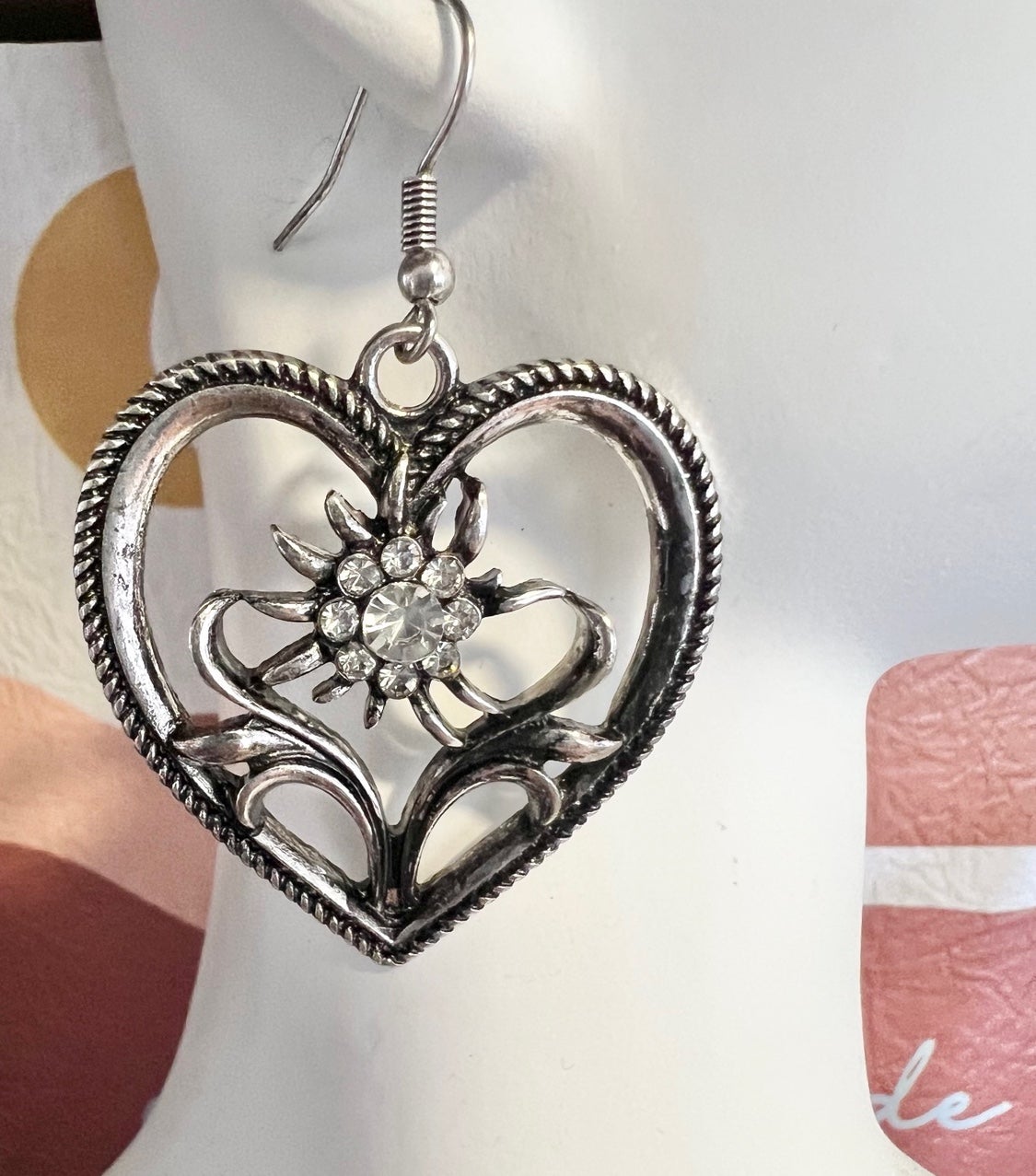 Crystal Flower Heart Earrings