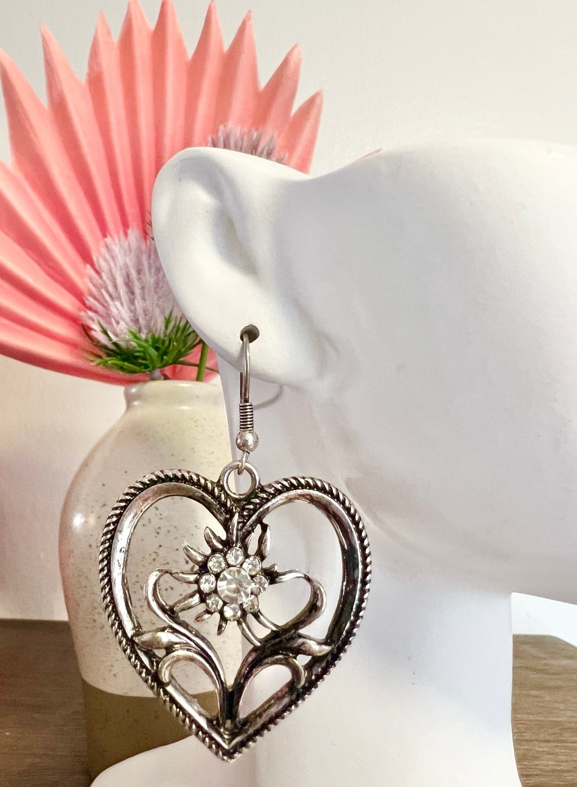 Crystal Flower Heart Earrings