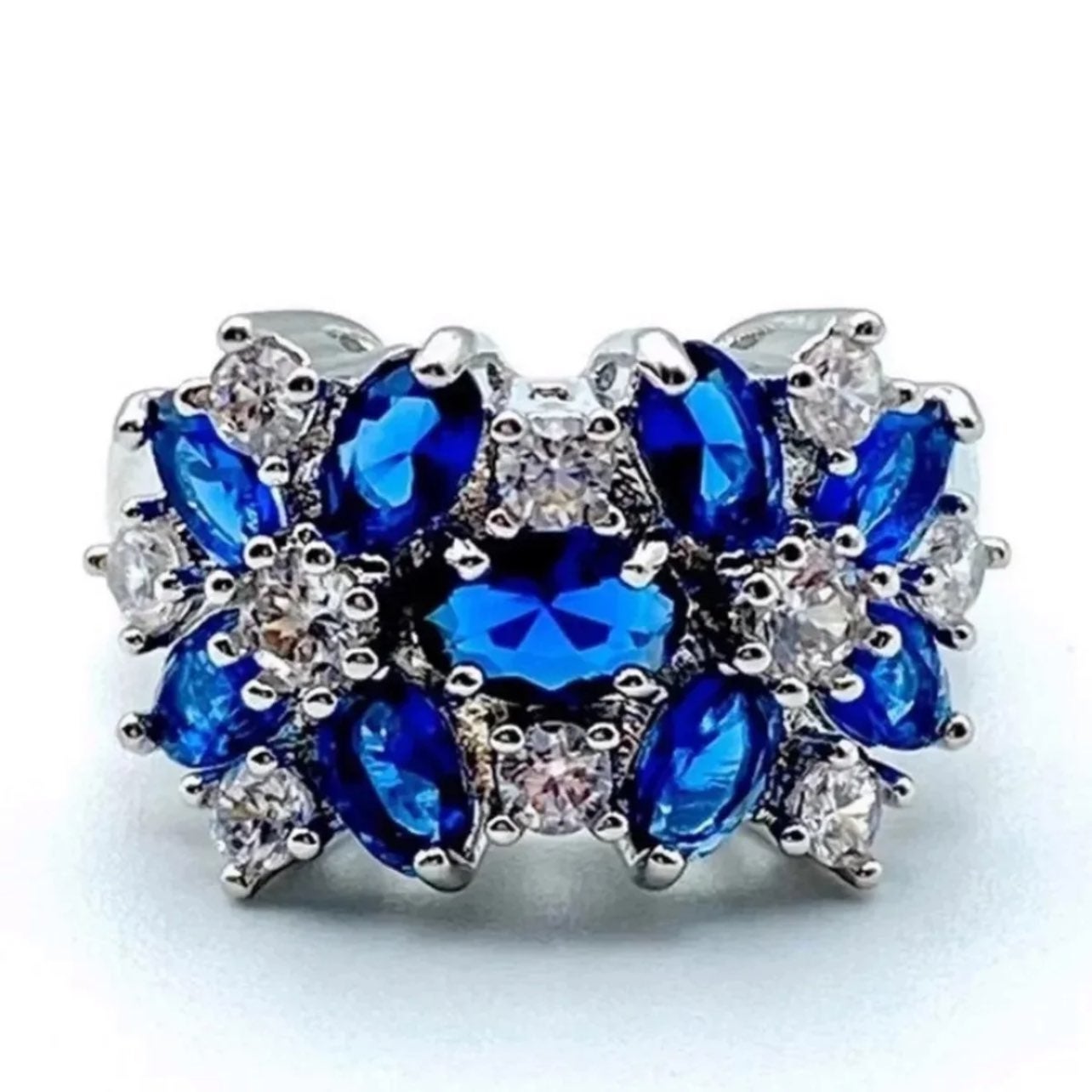 Blue Sapphire Flower Ring