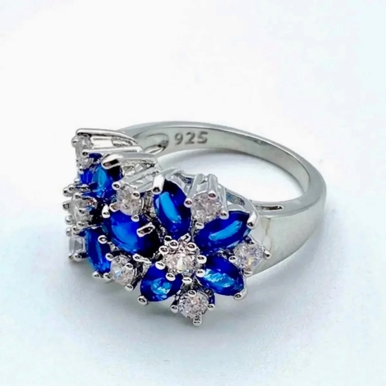 Blue Sapphire Flower Ring