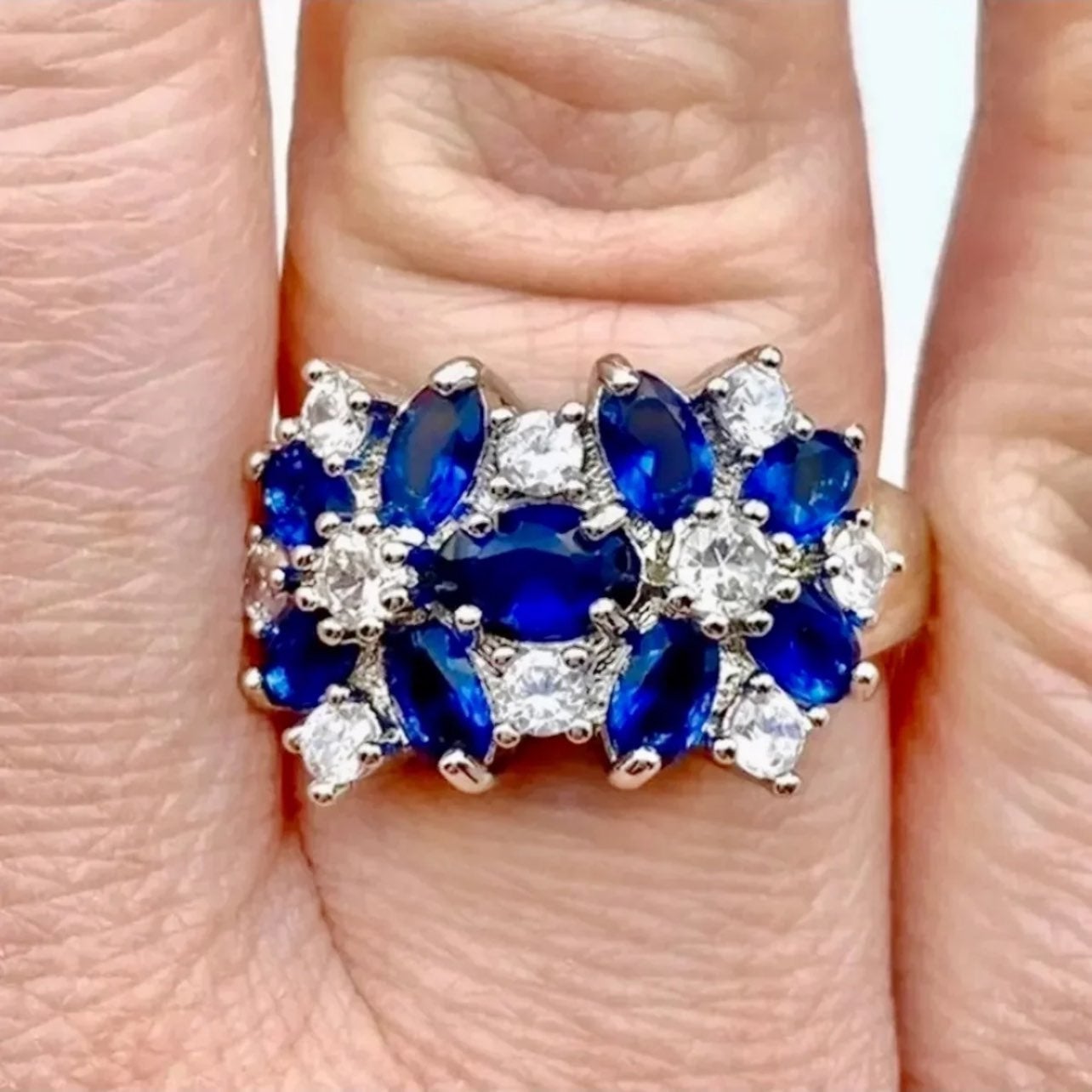 Blue Sapphire Flower Ring