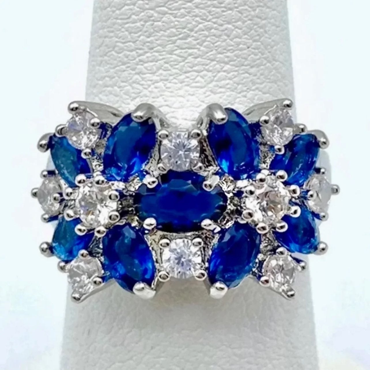 Blue Sapphire Flower Ring