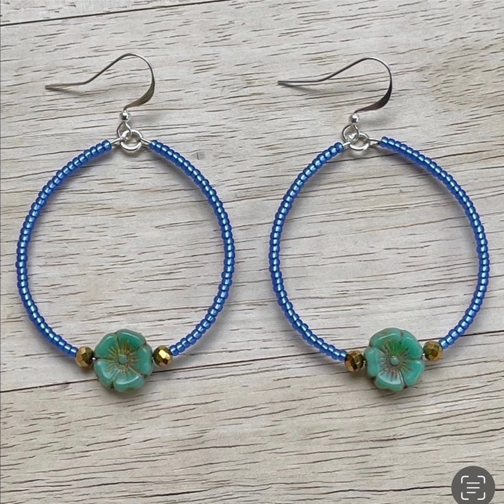 Beaded Flower Hoop Earrings