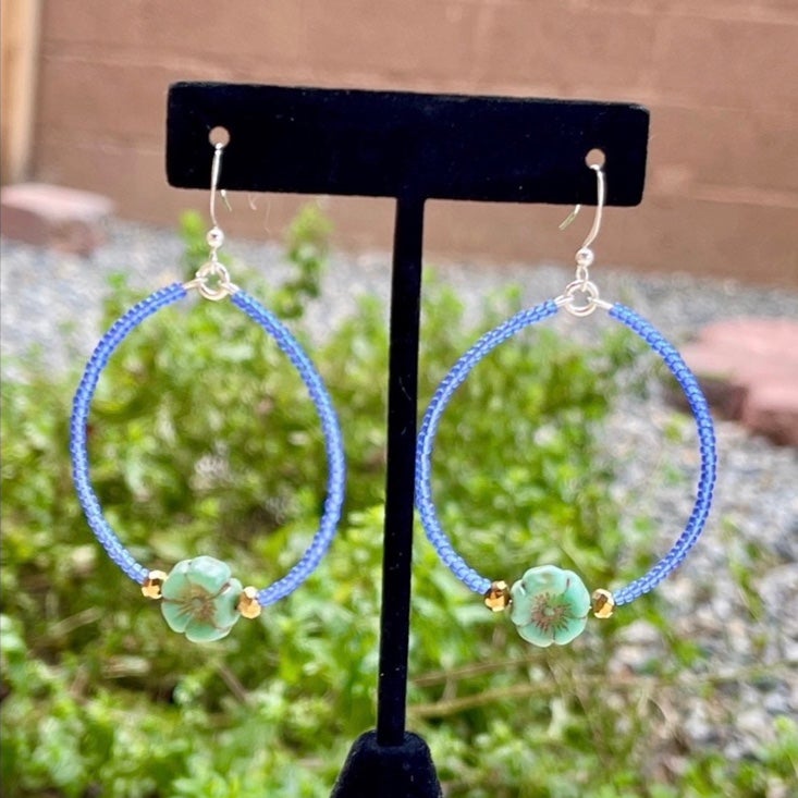 Beaded Flower Hoop Earrings